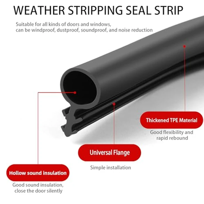 Windows Kerf Weather Stripping Seal Strip, Bulb Bubble Kerf Mount, TPE Flange Easily Applied to Door Frame Card Slot Installation (1/4" Bulb Diameter x 30' Long, Black) by Gangdise - Image 6