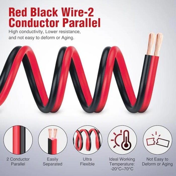 Nilight 100FT 18AWG Copper Clad Aluminum Wire 18/2 Gauge Red Black CCA Electrical Cable 2 Conductor Parallel 12V/24V DC Flexible Extension Cords for Car Audio Radio Speaker Amplifier by Nilight - Image 3