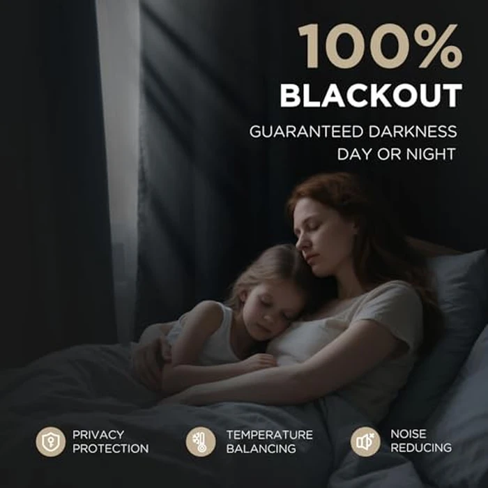 Joydeco Blackout Curtains for Bedroom - Natural Linen Curtains 37 X 63 inch, Thermal Insulated 100% Blackout 2 Panels Light Blocking Drapes, Rod Pocket & Back Tabs, Darkening Privacy for Living Room by Joydeco - Image 3