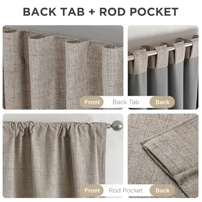 Joydeco Blackout Curtains for Bedroom - Natural Linen Curtains 37 X 63 inch, Thermal Insulated 100% Blackout 2 Panels Light Blocking Drapes, Rod Pocket & Back Tabs, Darkening Privacy for Living Room by Joydeco - Image 6