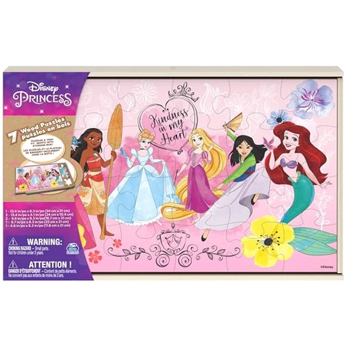 Spin Master Games, Disney Princess Puzzles, 7-Pack, Jigsaw Kids Puzzles, 12, 16, & 24 Pieces, Featuring Ariel, Tiana, Rapunzel, Pocahontas, Storage Tray, for Ages 4 & Up by Spin Master Games - Used - Very Good condition