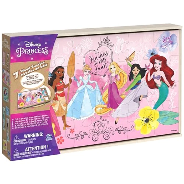 Spin Master Games, Disney Princess Puzzles, 7-Pack, Jigsaw Kids Puzzles, 12, 16, & 24 Pieces, Featuring Ariel, Tiana, Rapunzel, Pocahontas, Storage Tray, for Ages 4 & Up by Spin Master Games - Image 4