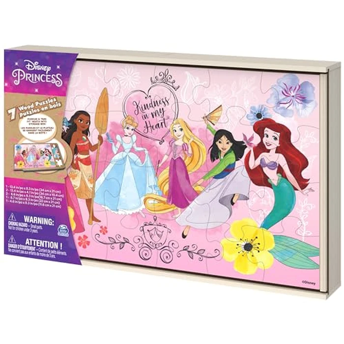 Spin Master Games, Disney Princess Puzzles, 7-Pack, Jigsaw Kids Puzzles, 12, 16, & 24 Pieces, Featuring Ariel, Tiana, Rapunzel, Pocahontas, Storage Tray, for Ages 4 & Up by Spin Master Games - Image 5