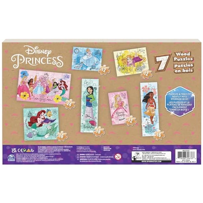 Spin Master Games, Disney Princess Puzzles, 7-Pack, Jigsaw Kids Puzzles, 12, 16, & 24 Pieces, Featuring Ariel, Tiana, Rapunzel, Pocahontas, Storage Tray, for Ages 4 & Up by Spin Master Games - Image 6