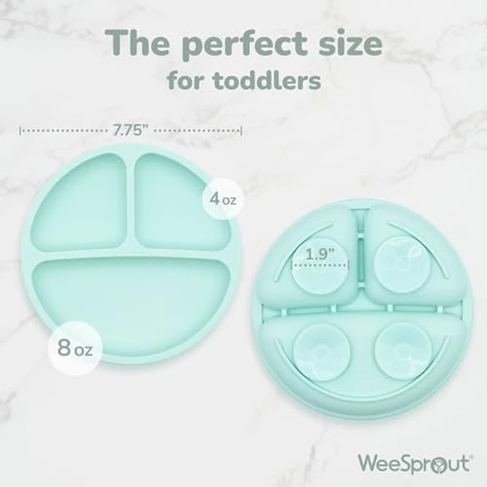 WeeSprout Suction Plates with Lids for Babies & Toddlers - 100% Silicone, Dinnerware Stays Put, Divided Design for Picky Eaters, Microwave & Dishwasher Friendly, 3 Pack by WeeSprout - Image 2