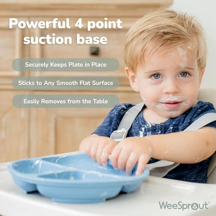 WeeSprout Suction Plates with Lids for Babies & Toddlers - 100% Silicone, Dinnerware Stays Put, Divided Design for Picky Eaters, Microwave & Dishwasher Friendly, 3 Pack by WeeSprout - Image 3