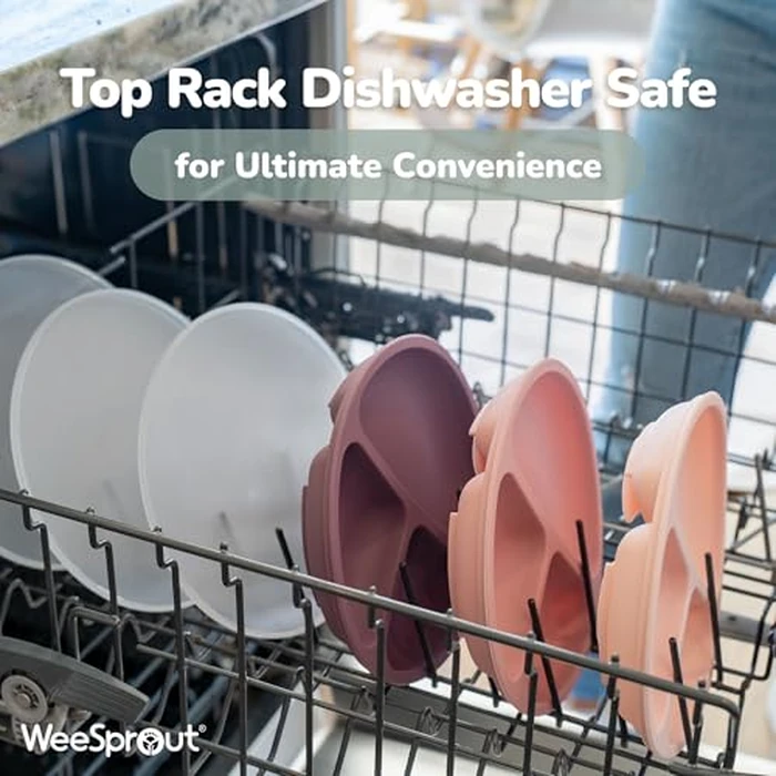 WeeSprout Suction Plates with Lids for Babies & Toddlers - 100% Silicone, Dinnerware Stays Put, Divided Design for Picky Eaters, Microwave & Dishwasher Friendly, 3 Pack by WeeSprout - Image 6