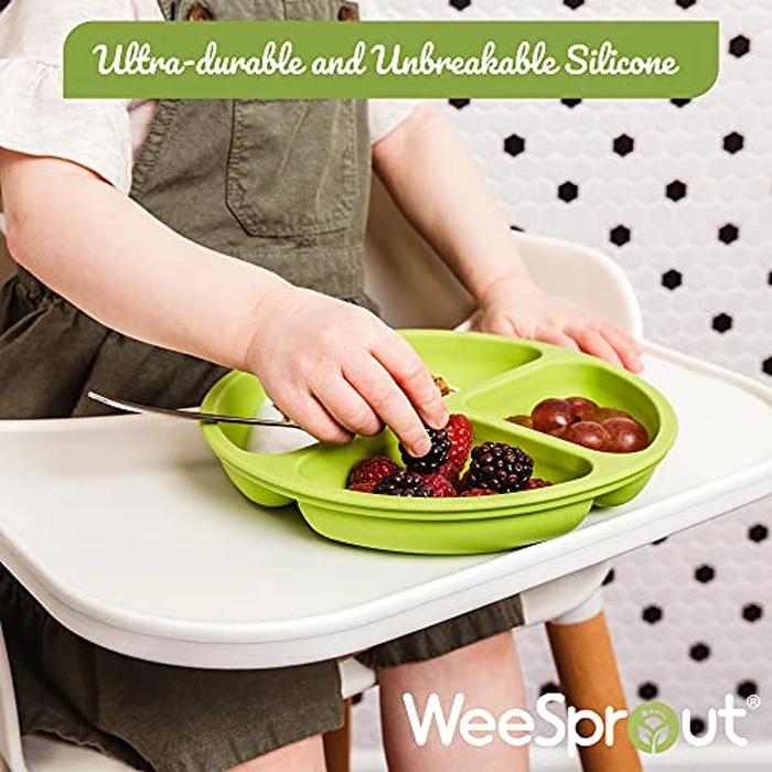 WeeSprout Suction Plates with Lids for Babies & Toddlers - 100% Silicone, Dinnerware Stays Put, Divided Design for Picky Eaters, Microwave & Dishwasher Friendly, 3 Pack by WeeSprout - Image 8