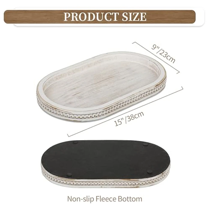 Hanobe Decorative Trays for Coffee Table : White Oval Centerpiece Tray Wood for Farmhouse Entry Table Decor Round Bathroom Tray for Living Room Kitchen Counter by Hanobe - Image 5