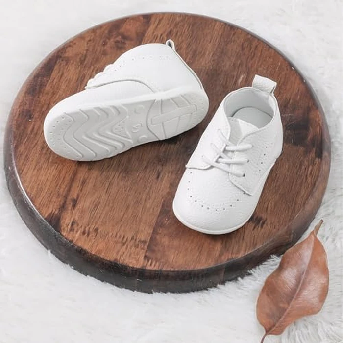 AGJ Baby Boy Dress Shoes Infant Oxford Loafers Wedding PU Leather Rubber Shoes Toddler Girl Flats Walking Shoes Set White 12-18 Months by AGJ - Image 3