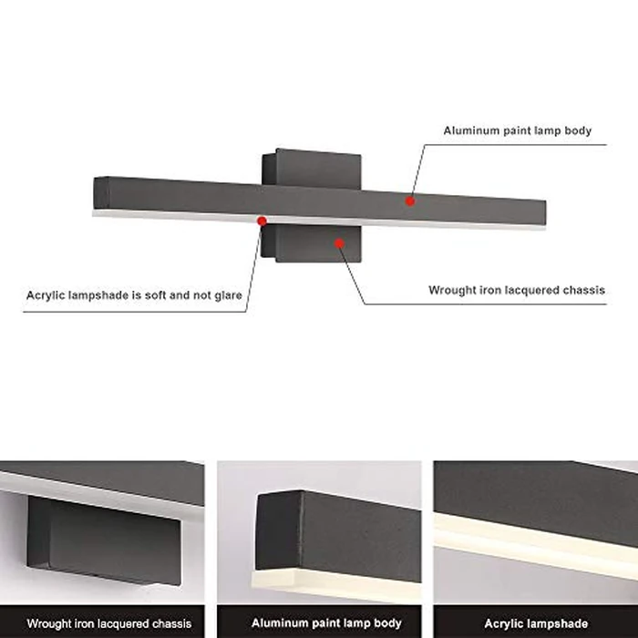 Joossnwell LED Bathroom Vanity Lighting Fixture Morden Bath Light Bar 23.62inch Black Wall Sconce 18W 4000K by Joossnwell - Image 3