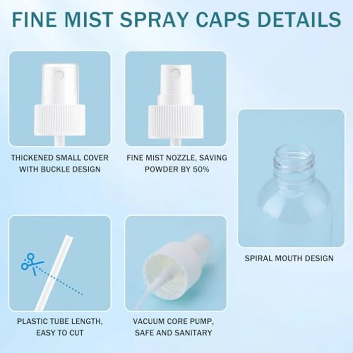 ZhouBoat 24 Pack Spray Bottle Top, Spray Bottle Nozzle Replacement, 24/410 Fine Mist Spray Caps with 5.9" Dip Tube, Plastic Sprayer Pump for Toners and Essential Oil Bottles, Home, Kitchen White by ZhouBoat - Image 2