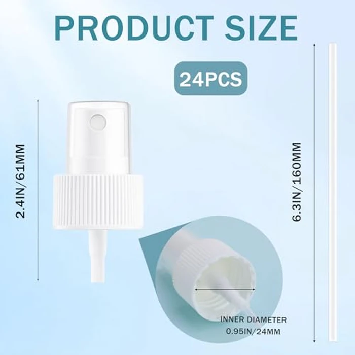 ZhouBoat 24 Pack Spray Bottle Top, Spray Bottle Nozzle Replacement, 24/410 Fine Mist Spray Caps with 5.9" Dip Tube, Plastic Sprayer Pump for Toners and Essential Oil Bottles, Home, Kitchen White by ZhouBoat - Image 4