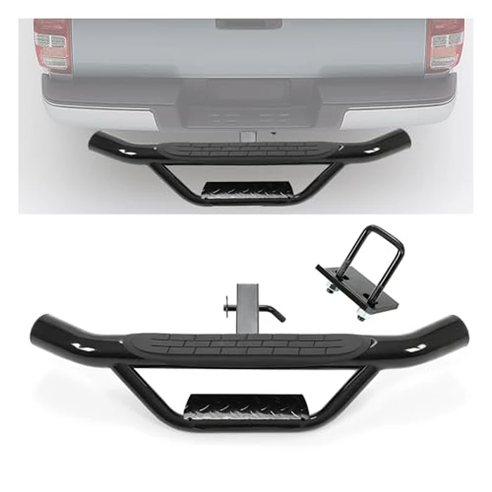 ECOTRIC Universal Bumper Trailer Hitch Step for SUV Trucks Pickups with 2 Inch Receiver, Solid with Hitch Pin & U-Bolts Stabilize, Tow Rear Bumper Guard Protector Steel by ECOTRIC - Used - Acceptable condition