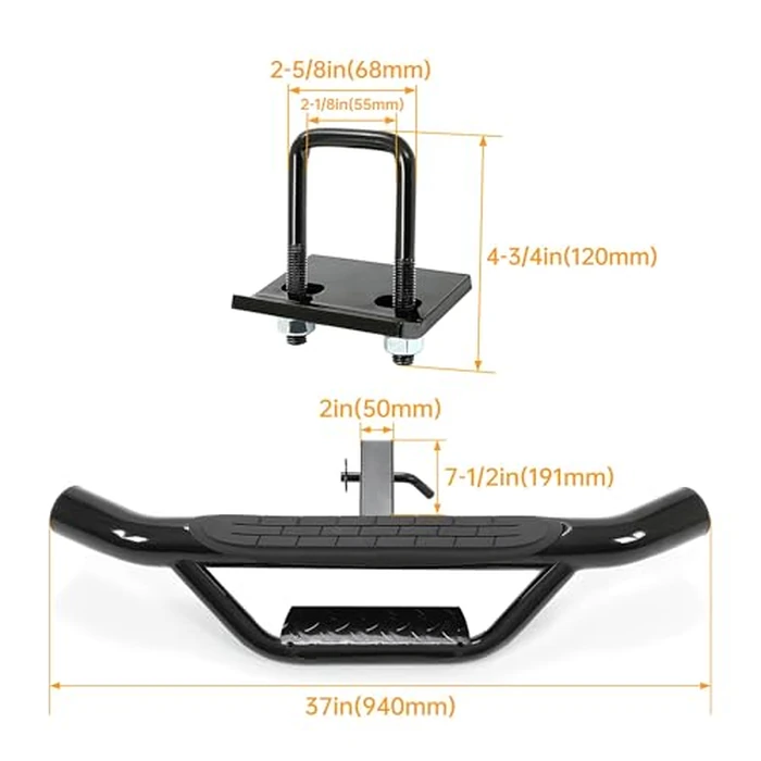ECOTRIC Universal Bumper Trailer Hitch Step for SUV Trucks Pickups with 2 Inch Receiver, Solid with Hitch Pin & U-Bolts Stabilize, Tow Rear Bumper Guard Protector Steel by ECOTRIC - Image 4