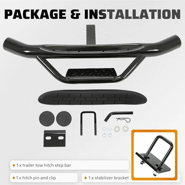 ECOTRIC Universal Bumper Trailer Hitch Step for SUV Trucks Pickups with 2 Inch Receiver, Solid with Hitch Pin & U-Bolts Stabilize, Tow Rear Bumper Guard Protector Steel by ECOTRIC - Image 6