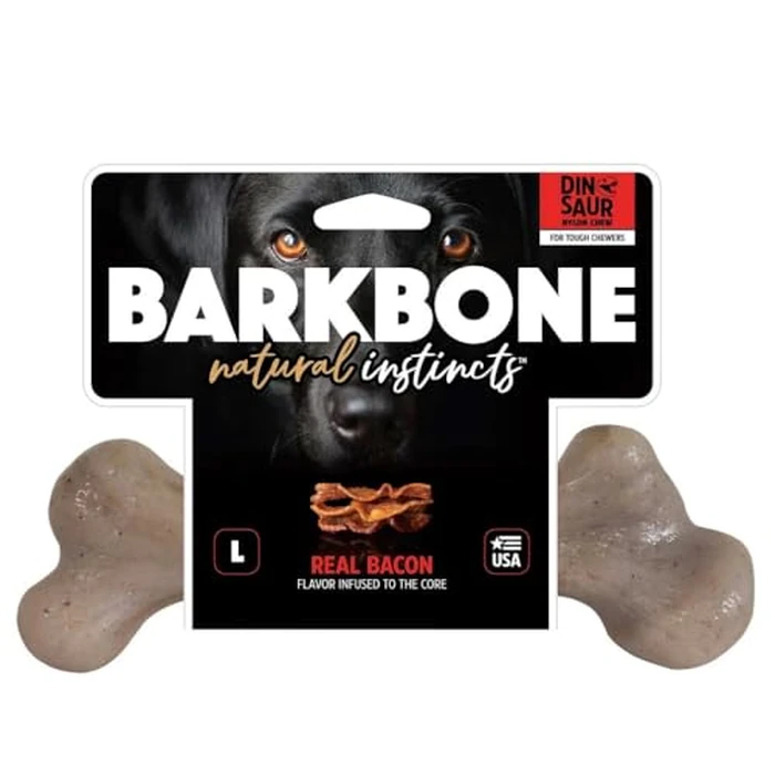Pet Qwerks Dinosaur BarkBone - Nylon Dog Bone for Aggressive Chewers - Bacon Flavor - 9.75" by Pet Qwerks - Image 2