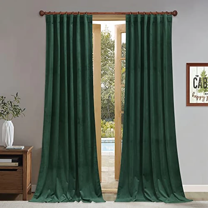 StangH Velvet Curtains 108 inches Long - Dark Green Bedroom Blackout Curtains Super Soft Home Decor Thermal Insulated Back Tab Window Curtain for Living Room, Dark Green, W52 x L108, 2 Panels by StangH - Used - Like New condition - CA$55.23