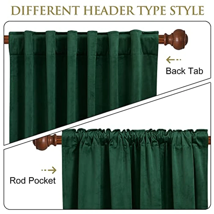 StangH Velvet Curtains 108 inches Long - Dark Green Bedroom Blackout Curtains Super Soft Home Decor Thermal Insulated Back Tab Window Curtain for Living Room, Dark Green, W52 x L108, 2 Panels by StangH - Image 2