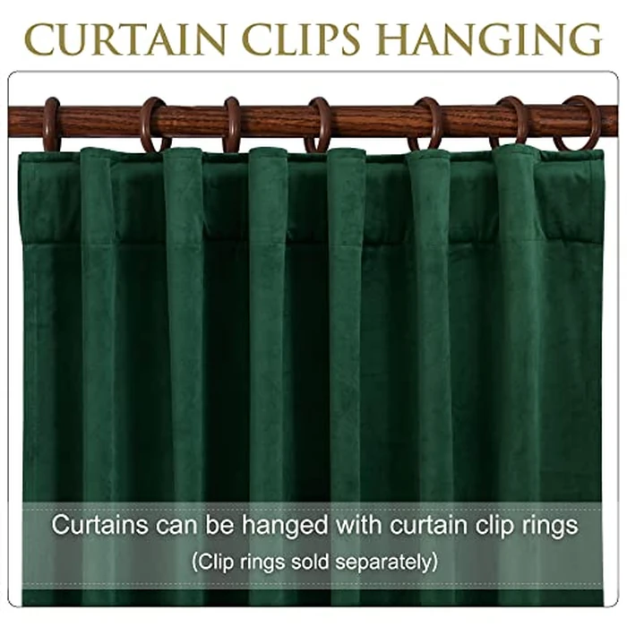 StangH Velvet Curtains 108 inches Long - Dark Green Bedroom Blackout Curtains Super Soft Home Decor Thermal Insulated Back Tab Window Curtain for Living Room, Dark Green, W52 x L108, 2 Panels by StangH - Image 3