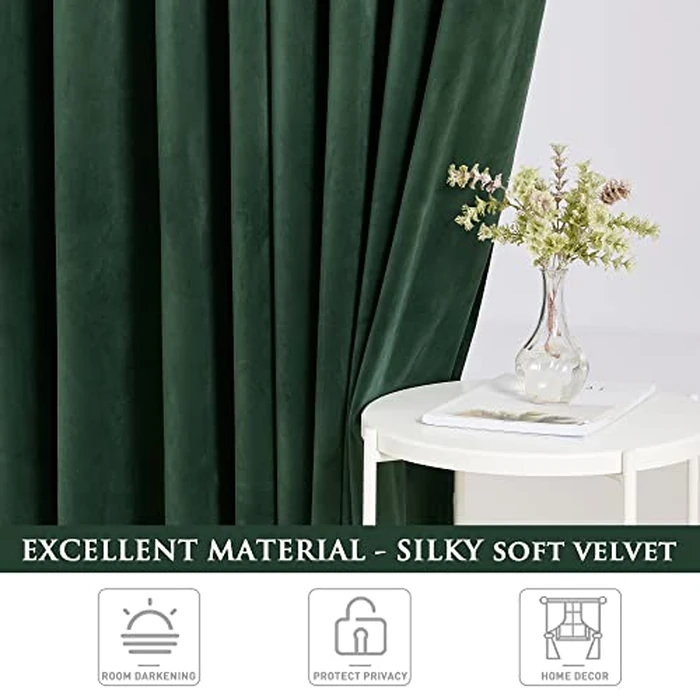 StangH Velvet Curtains 108 inches Long - Dark Green Bedroom Blackout Curtains Super Soft Home Decor Thermal Insulated Back Tab Window Curtain for Living Room, Dark Green, W52 x L108, 2 Panels by StangH - Image 8