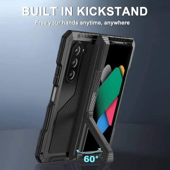 Simicoo Samsung Z Fold 5 Metal Case with Magnetic Hinge Protection S Pen Holder Screen Protector Camera Protector Military Rugged Heavy Duty Shockproof Case with Stand Tough case for Z Fold 5 (Black) by Simicoo - Image 3