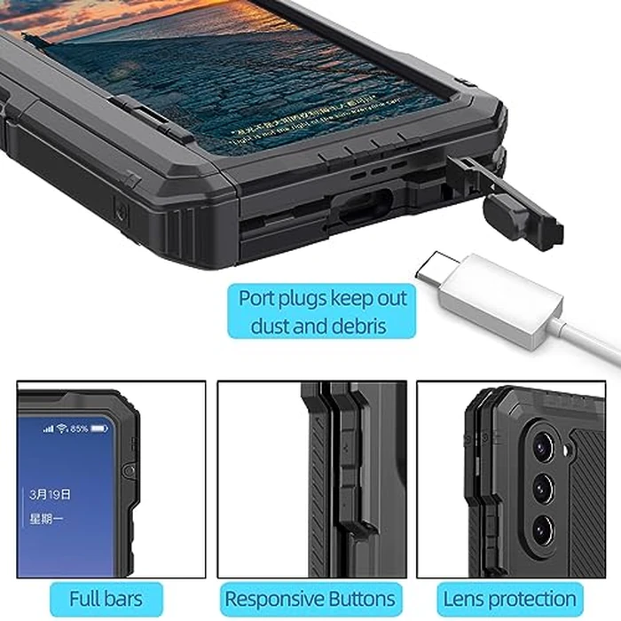 Simicoo Samsung Z Fold 5 Metal Case with Magnetic Hinge Protection S Pen Holder Screen Protector Camera Protector Military Rugged Heavy Duty Shockproof Case with Stand Tough case for Z Fold 5 (Black) by Simicoo - Image 9