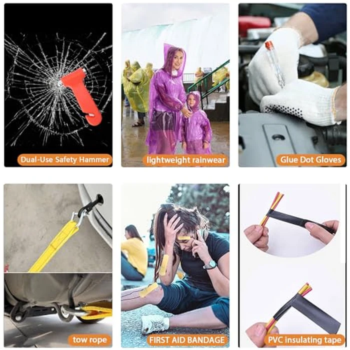 Car Emergency Roadside Tool Kit, Emergency Kits for Vehicles, Road Side Safety Assistance Kit ,With Jumper Cables for Car,Headlamp,Folding Shovel,Tow, Basic Automobile Road Side Kits for Men Women by LIANXIN - Image 7