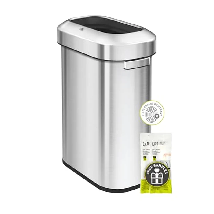 EKO Urban 16 Gallon/60 Liter Open Top Stainless Steel Slim Commercial Trash Can, Tall Kitchen Trash Bin, Heavy-Duty Commercial Grade Large Garbage Bin for Home, Office, Hotel, Cafe, Restaurant, Dorm by EKO - Used - Like New condition
