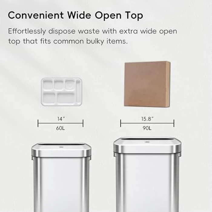 EKO Urban 16 Gallon/60 Liter Open Top Stainless Steel Slim Commercial Trash Can, Tall Kitchen Trash Bin, Heavy-Duty Commercial Grade Large Garbage Bin for Home, Office, Hotel, Cafe, Restaurant, Dorm by EKO - Image 4