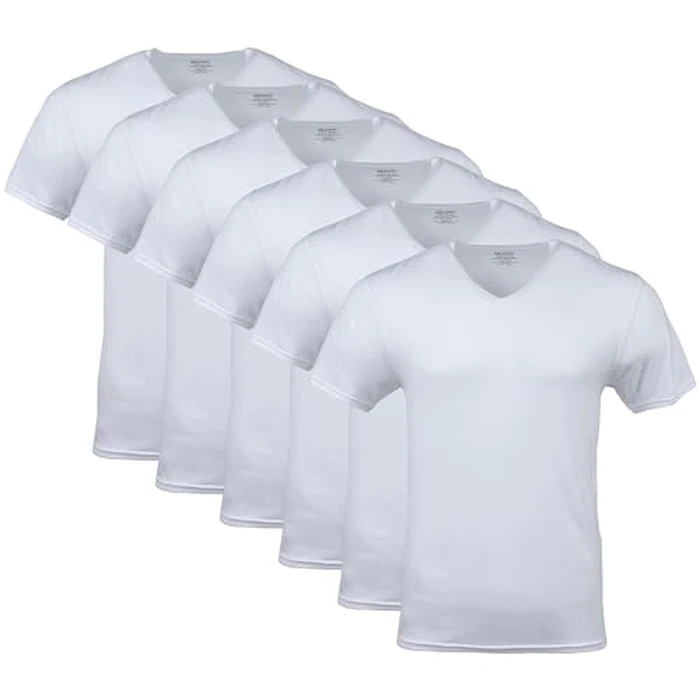 Gildan Men's V-Neck T-Shirts, Multipack, Style G1103, White (6-Pack), Large by Gildan - Used - Like New condition