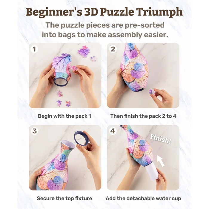 Pintoo 3D Puzzle Vase Unique Flower Vase Made by 160 Curved Plastic Puzzle Pieces House Warming Gift for Flower Arrangements and Home Decoration, for Mom [S1033] (Classic, Blooming Season) by Pintoo - Image 6