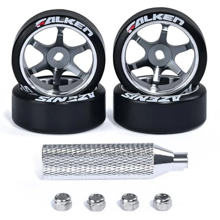 Abendor 4Pcs 22mm 1/28 Rc Car Drift Wheel Hub with Rc Car Drift Tires for 1/28 MINI-Q HGD1 DRZ Wltoys K969 RC Drift Car Upgrade Parts (Logo-Titanium) by Abendor - Used - Like New condition - US$20.28