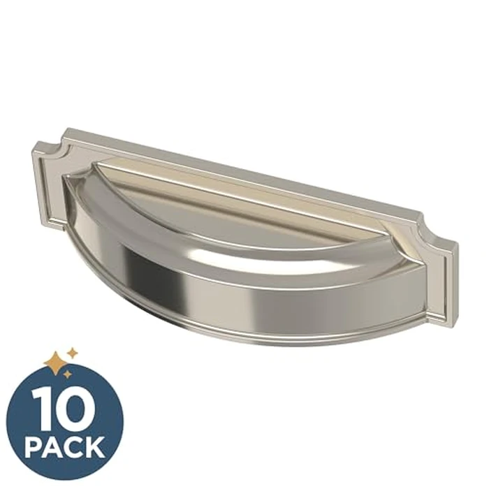 FRANKLIN BRASS Notched Backplate (10-Pack) Cabinet Handles Dual Mount 3 or 3-3/4" Hole Center Cup Pulls | Polished Nickel Hardware Kitchen Door, Drawers, Dressers, Furniture P40110C-PN-B by Franklin Brass - Image 2
