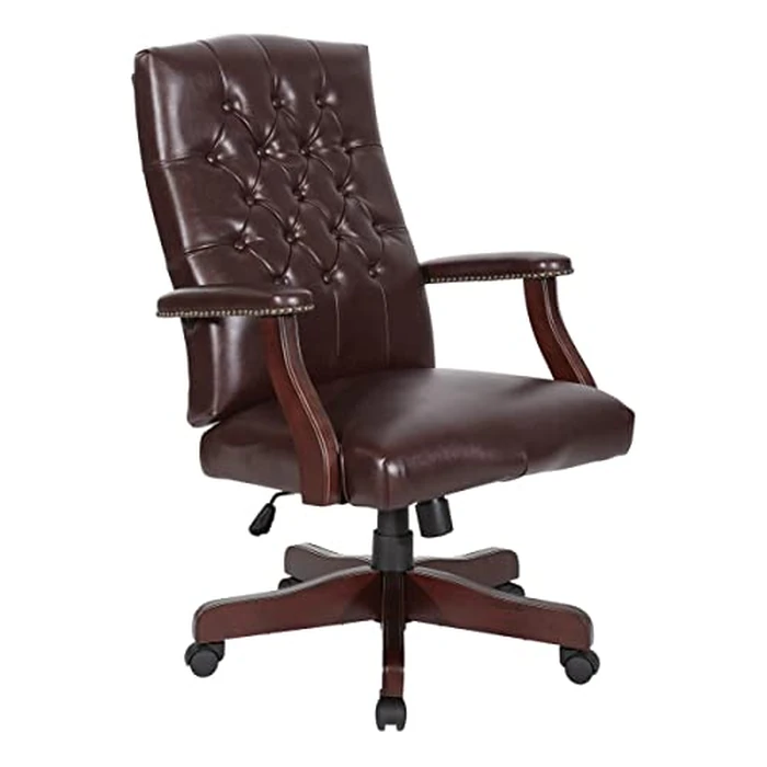 Office Star TEX Queen Anne Style Office Chair, Thick Padded Seat and Back, Built-in Lumbar Support, Royal Cherry Finish, Jamestown Oxblood Vinyl, Traditional Executive by Office Star Products - Image 1