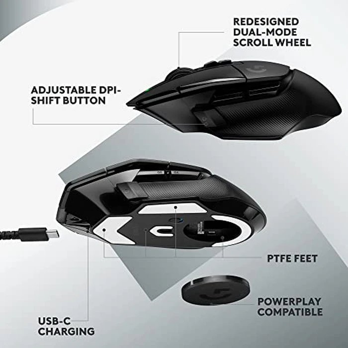 Logitech G502 X Lightspeed Wireless Gaming Mouse: Optical Switches, 13 Buttons, <140 hrs Battery Life & USB-C, Infinite Scroll Toggle, PowerPlay Wireless Charging Capable, for PC/MacOS - Black by Logitech G - Image 7