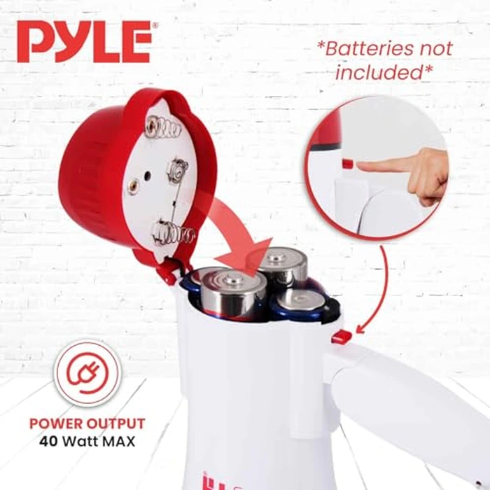 Pyle 40W Megaphone Bullhorn with 1400-Yard Range, Built-in Siren & Adjustable Volume, Ergonomic Pistol Grip, Detachable Handheld Mic, Perfect for Indoor/Outdoor Sports, Events, & Emergency Use by Pyle - Image 4