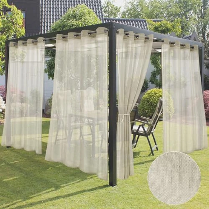 HolidayIdeas Sheer Outdoor Curtains-4 Panels Natural Linen Sheer Curtains Waterproof Privacy, Semi Voile Drapes for Porch, Pavilion, Garden, Lawn, Corridor, Sun Room Decor, W 54 x L 108 inch Long by HolidayIdeas - Image 1