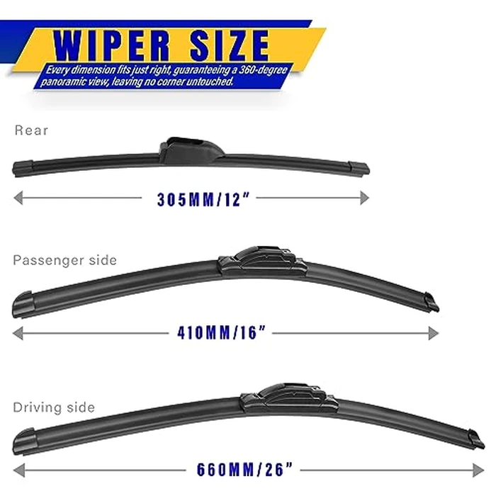 3 wipers Replacement for 2017-2021 2022 Kia Niro, Windshield Wiper Blades Original Equipment Replacement - 26"/16"/12" (Set of 3) U/J HOOK by Rooppa - Image 2