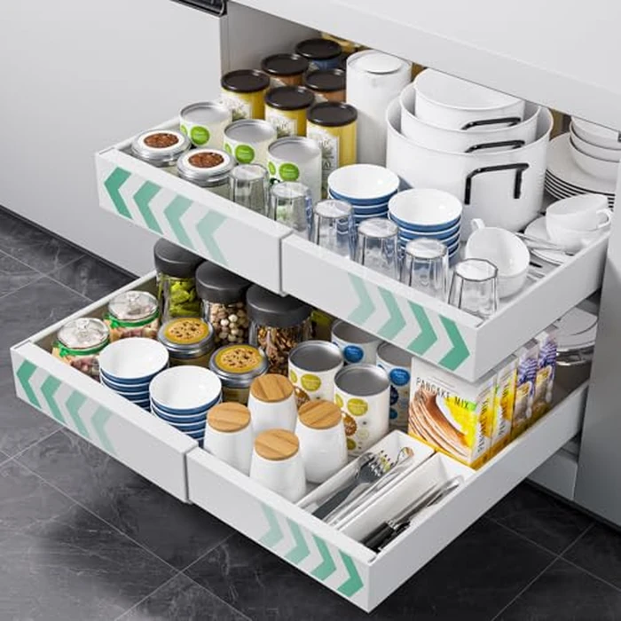 Expandable Pull Out Cabinet Organizer, 12.6"-20.5" Pull Out Drawers for Cabinets, Slide Out Drawers for Kitchen Cabinets, Tiroir de Rangement Coulissant, Fixed with Adhesive Nano (White, 2pc,21"Deep) by APPASO - Image 1