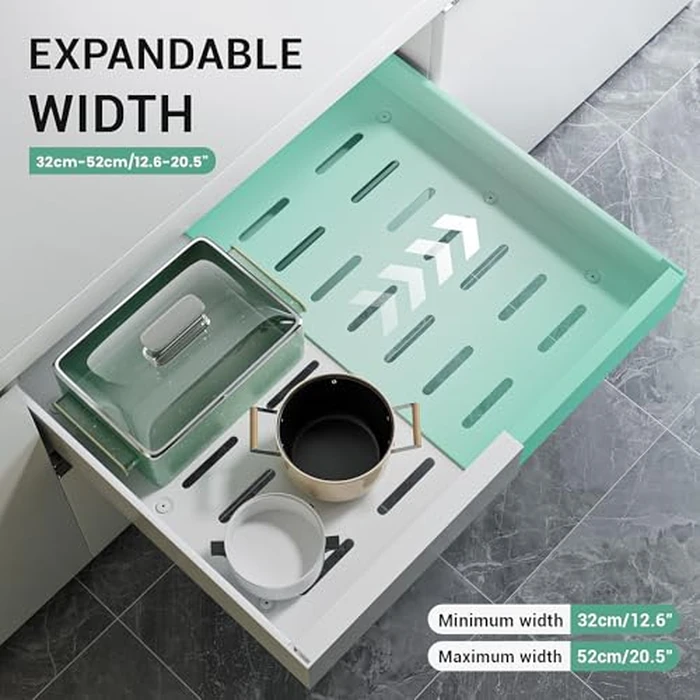 Expandable Pull Out Cabinet Organizer, 12.6"-20.5" Pull Out Drawers for Cabinets, Slide Out Drawers for Kitchen Cabinets, Tiroir de Rangement Coulissant, Fixed with Adhesive Nano (White, 2pc,21"Deep) by APPASO - Image 4