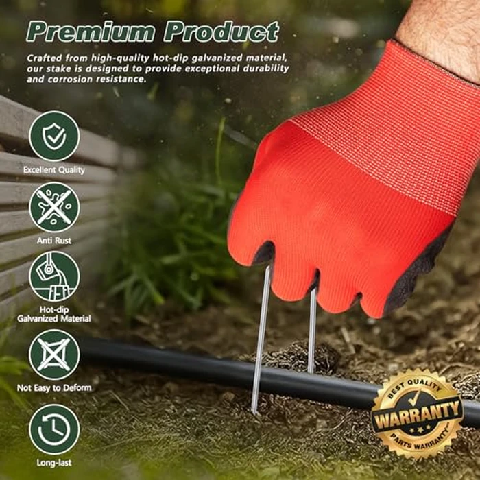 FEED GARDEN 6 Inch 200 Pcs Galvanized Landscape Staples 200 Pcs Gaskets Pick Hook Garden Stakes 11 Gauge Anti-Rust Landscaping Fabric SOD Pins U Shaped Yard Turf Stakes for Weed Barrier Fabric by FEED GARDEN - Image 7