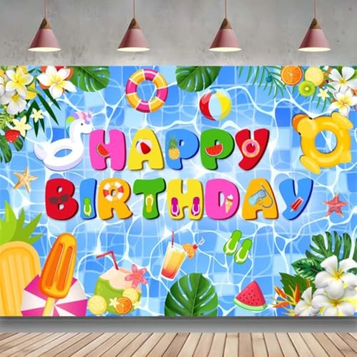 Leowefowa Pool Birthday Party 10x8ft Pool Party Backdrop for Summer Decoration Beach Ball Party Banner Photography Background Hawaiian Holiday Kids Baby Shower Birthday Party Gift Supplies by Leowefowa - Image 2