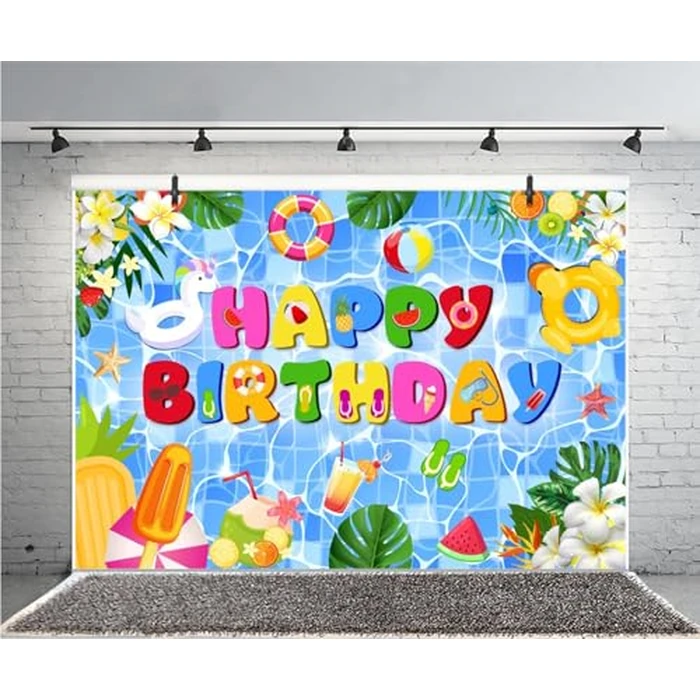 Leowefowa Pool Birthday Party 10x8ft Pool Party Backdrop for Summer Decoration Beach Ball Party Banner Photography Background Hawaiian Holiday Kids Baby Shower Birthday Party Gift Supplies by Leowefowa - Image 5