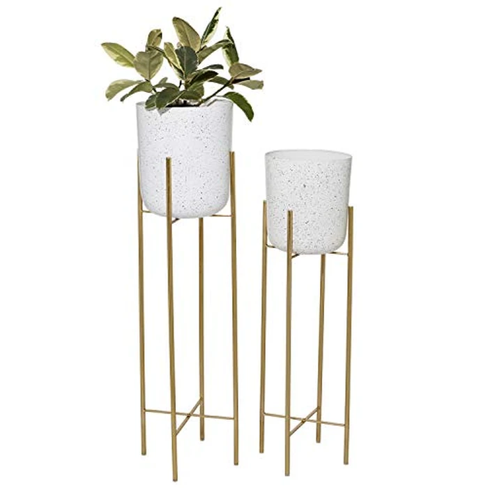 Deco 79 Metal Indoor Outdoor Deep Recessed Dome Speckled Planter with Removable Stand, Set of 2 39", 46" H, White by Deco 79 - Used - Very Good condition