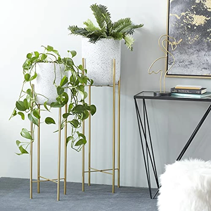 Deco 79 Metal Indoor Outdoor Deep Recessed Dome Speckled Planter with Removable Stand, Set of 2 39", 46" H, White by Deco 79 - Image 2