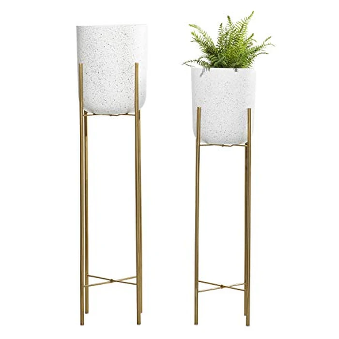 Deco 79 Metal Indoor Outdoor Deep Recessed Dome Speckled Planter with Removable Stand, Set of 2 39", 46" H, White by Deco 79 - Image 5