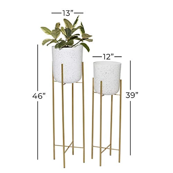 Deco 79 Metal Indoor Outdoor Deep Recessed Dome Speckled Planter with Removable Stand, Set of 2 39", 46" H, White by Deco 79 - Image 8