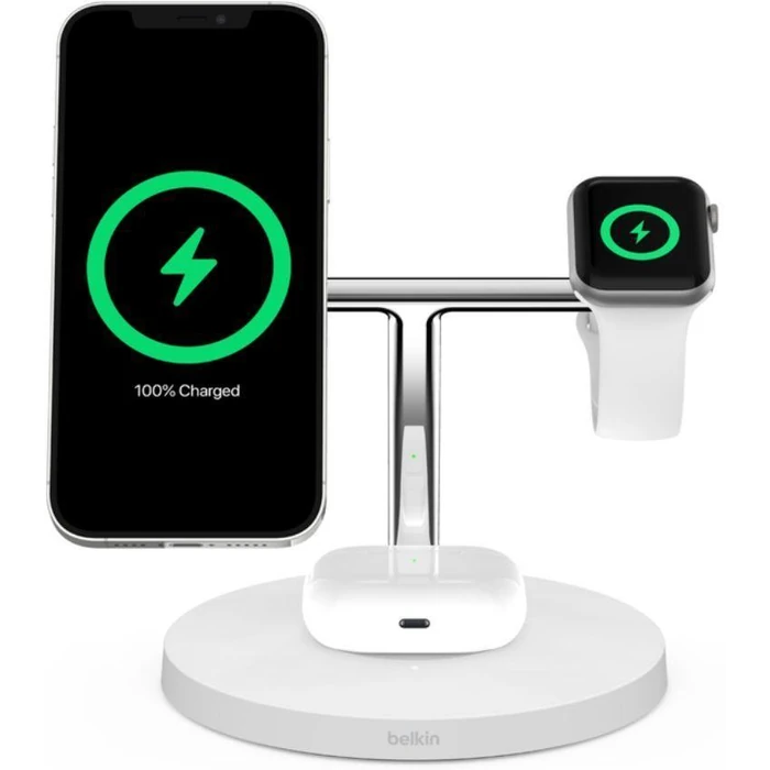 Belkin BoostCharge 3-in-1 Wireless Charger with MagSafe 15W - White by Belkin - Refurbished - Premium condition - US$71.44