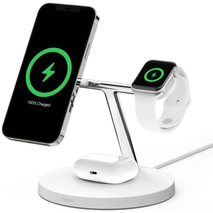 Belkin BoostCharge 3-in-1 Wireless Charger with MagSafe 15W - White by Belkin - Image 2